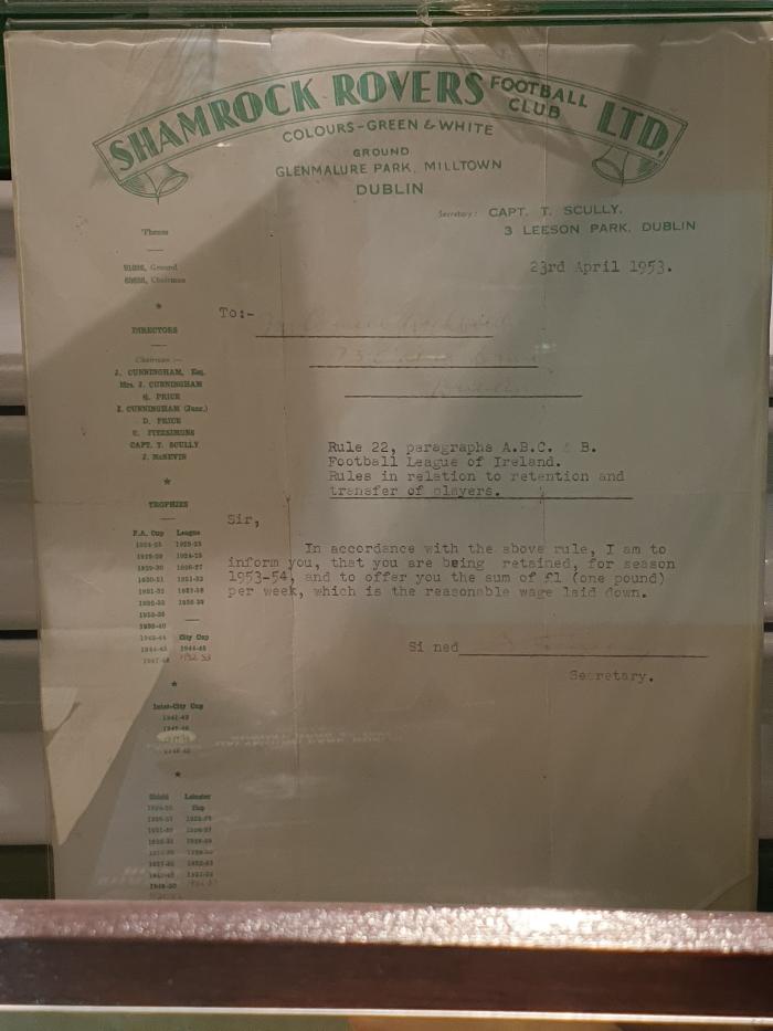Player retention letter, 23 April 1953