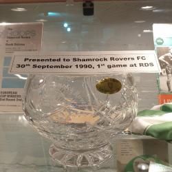 Glass trophy, Shamrock Rovers' first game at the RDS, 30 September 1990