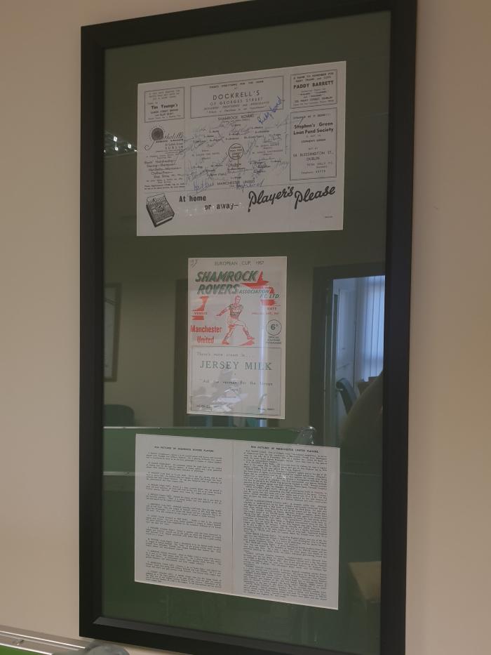 Programme, advertisement and letter, Shamrock Rovers v Manchester United, 1957
