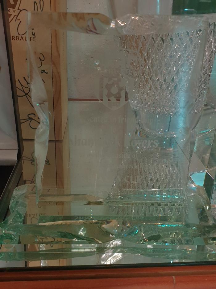 Glass trophy presented in friendship, Shamrock Rovers v Derry City, Setanta Cup