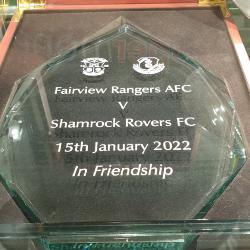 Glass trophy presented in friendship, Fairview Rangers v Shamrock Rovers, 15 January 2022