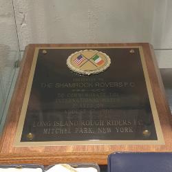 Plaque commemorating Shamrock Rovers v Long Island Rough Riders, 12 August 1995